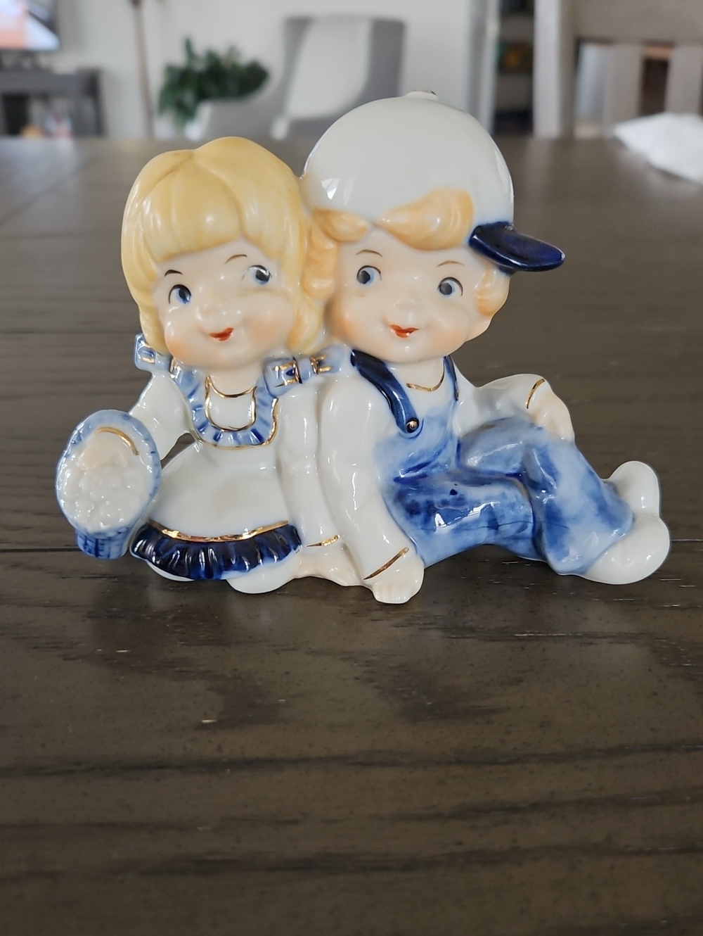 Porcelain Boy and Girl Figurine - White & Blue - Vintage